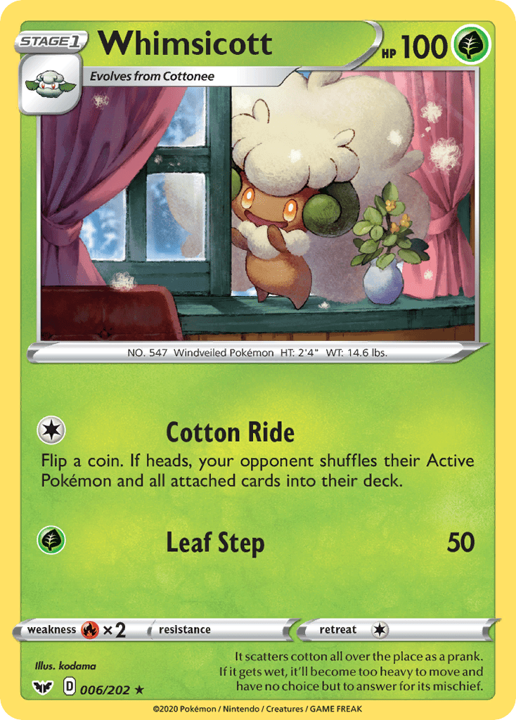 Whimsicott (006/202) [Sword & Shield: Base Set] Pokemon Single Pokémon  | Multizone: Comics And Games