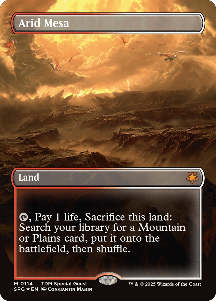 Arid Mesa (Borderless) (Dragonscale Foil) [Tarkir: Dragonstorm Special Guests] MTG Single Magic: The Gathering  | Multizone: Comics And Games