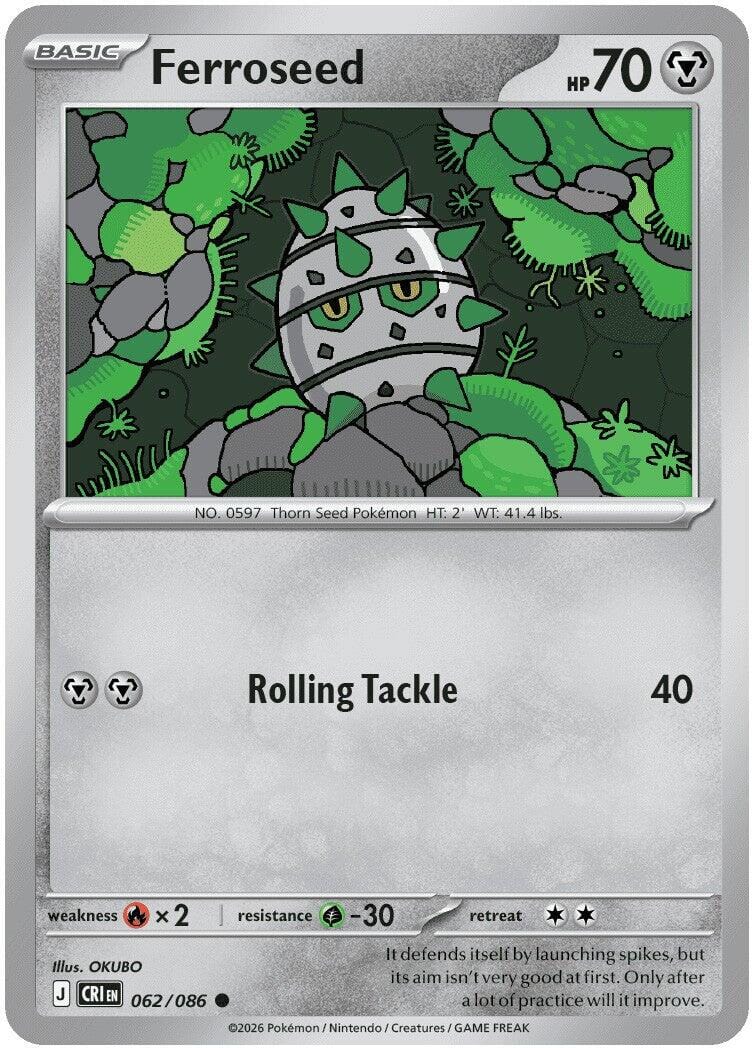 Ferroseed (062/086) [Mega Evolution: Chaos Rising] Pokemon Single Pokémon  | Multizone: Comics And Games
