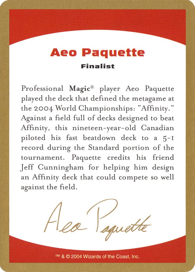Aeo Paquette Bio [World Championship Decks 2004] MTG Single Magic: The Gathering  | Multizone: Comics And Games