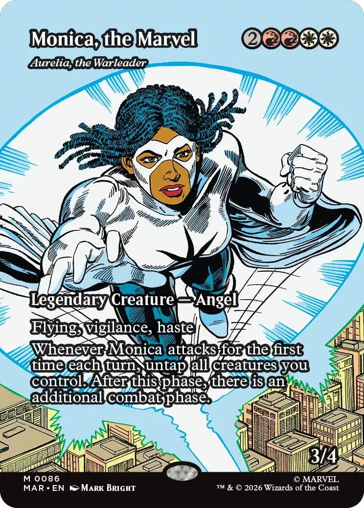 Monica, the Marvel - Aurelia, the Warleader (Borderless) [Marvel Universe: Eternal-Legal] MTG Single Magic: The Gathering  | Multizone: Comics And Games