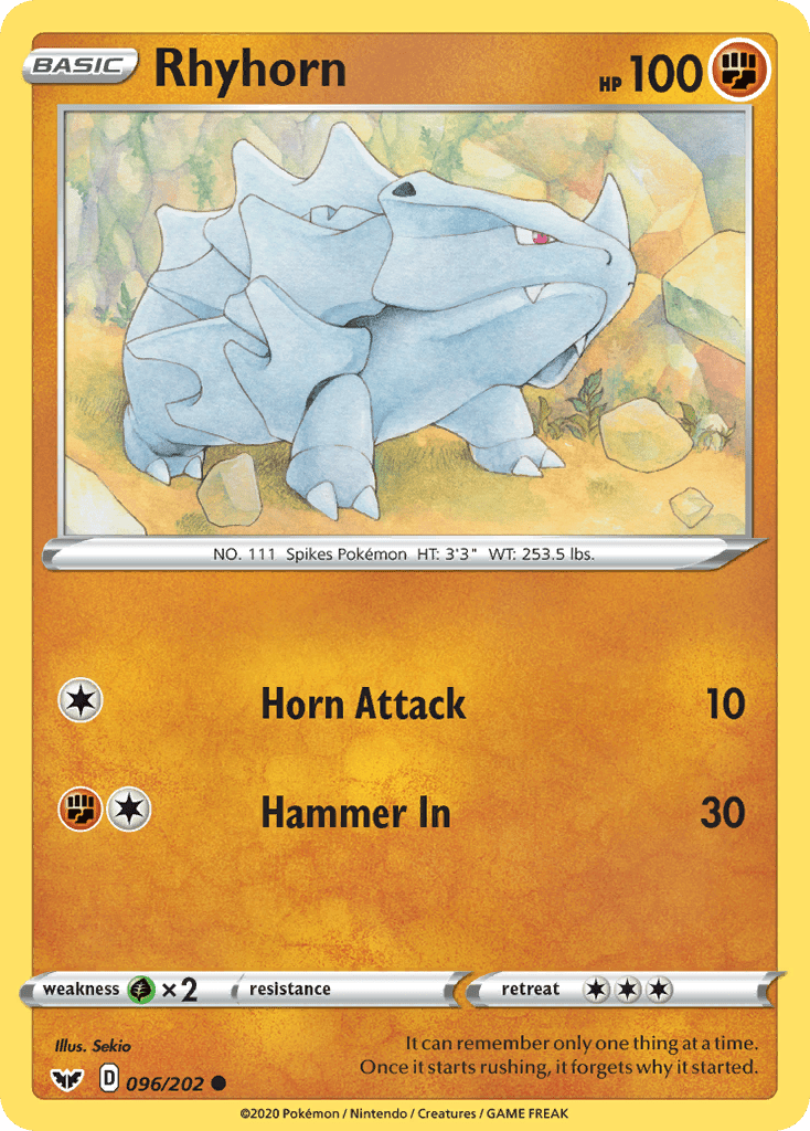 Rhyhorn (096/202) [Sword & Shield: Base Set] Pokemon Single Pokémon  | Multizone: Comics And Games