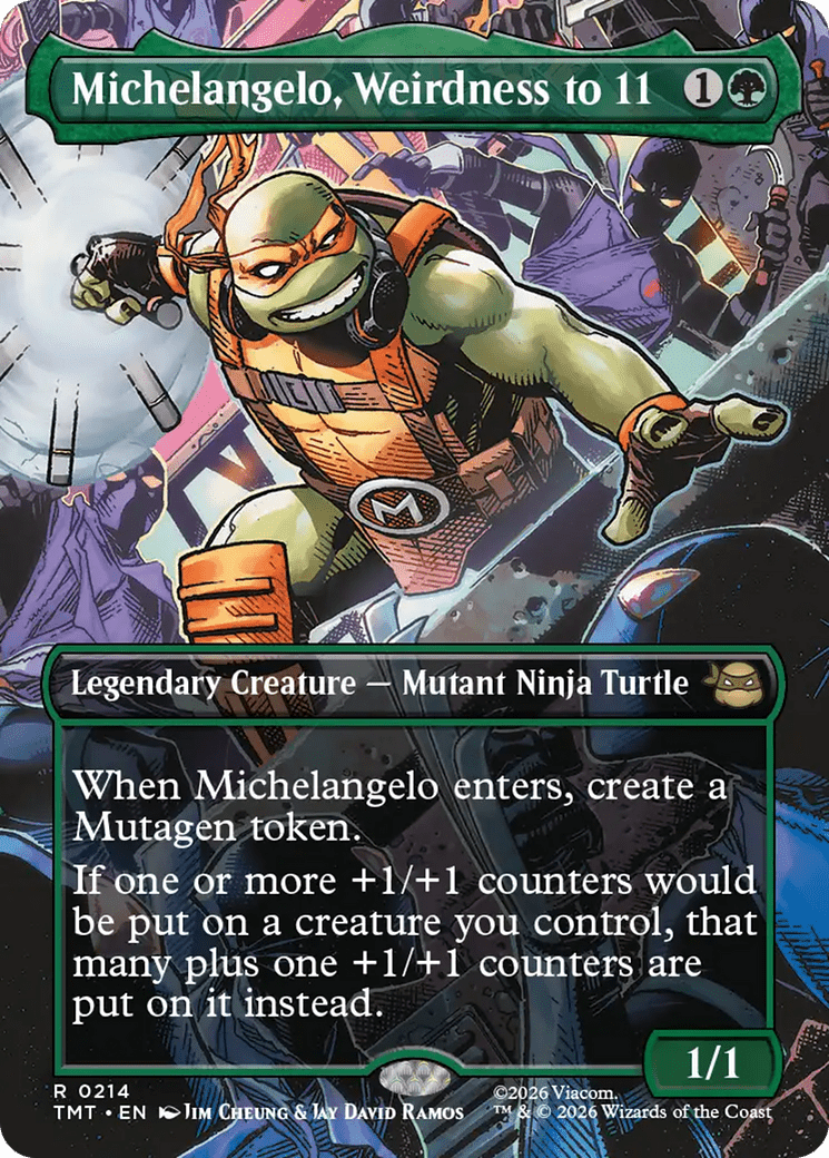 Michelangelo, Weirdness to 11 (Borderless) [Teenage Mutant Ninja Turtles] MTG Single Magic: The Gathering  | Multizone: Comics And Games
