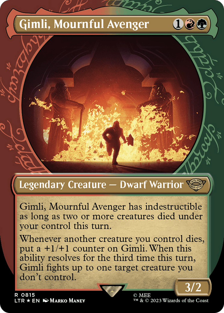 Gimli, Mournful Avenger (Showcase) (Surge Foil) [The Lord of the Rings: Tales of Middle-Earth] MTG Single Magic: The Gathering  | Multizone: Comics And Games