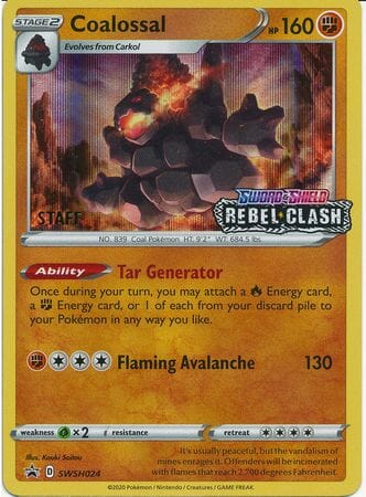Coalossal (SWSH024) (Staff Prerelease Promo) [Sword & Shield: Black Star Promos] Pokemon Single Pokémon  | Multizone: Comics And Games