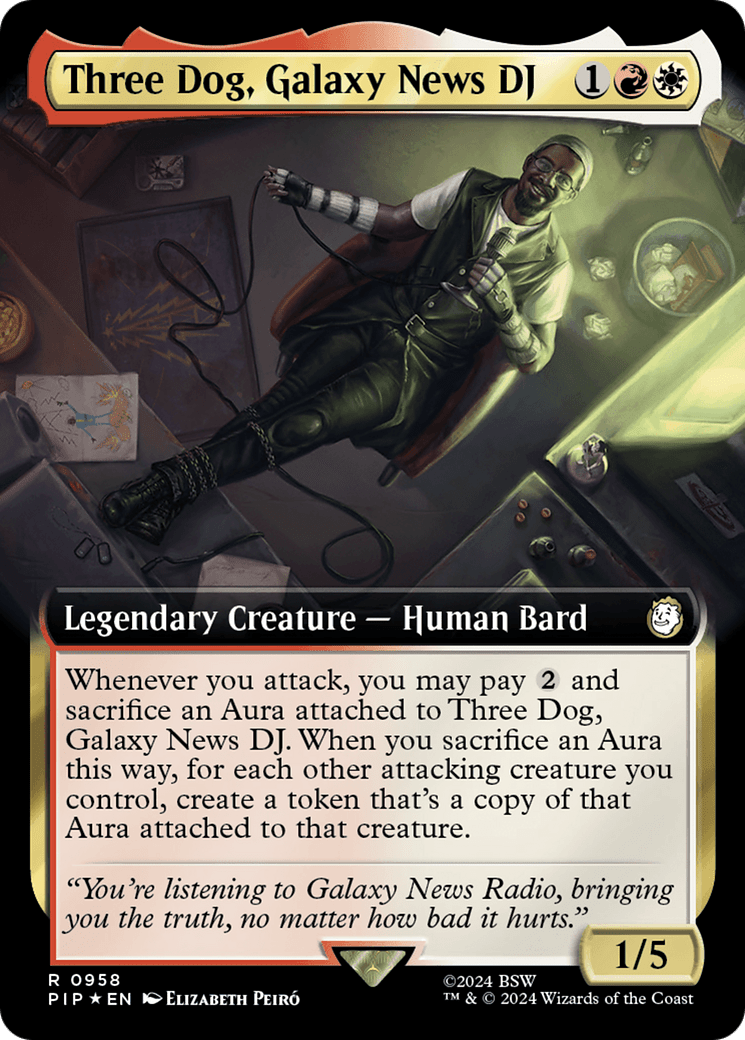 Three Dog, Galaxy News DJ (Extended Art) (Surge Foil) [Fallout] MTG Single Magic: The Gathering  | Multizone: Comics And Games
