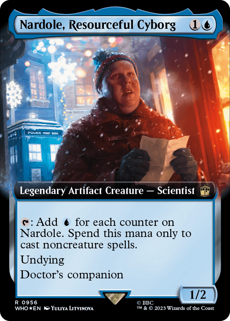 Nardole, Resourceful Cyborg (Extended Art) (Surge Foil) [Doctor Who] MTG Single Magic: The Gathering  | Multizone: Comics And Games