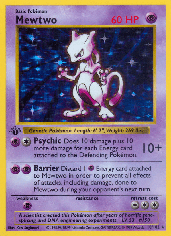 Mewtwo (10/102) (Shadowless) [Base Set 1st Edition] Pokemon Single Pokémon  | Multizone: Comics And Games