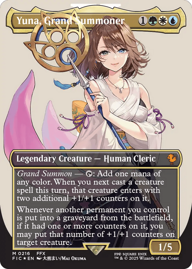 Yuna, Grand Summoner (Borderless) (Surge Foil) [FINAL FANTASY Commander] MTG Single Magic: The Gathering  | Multizone: Comics And Games