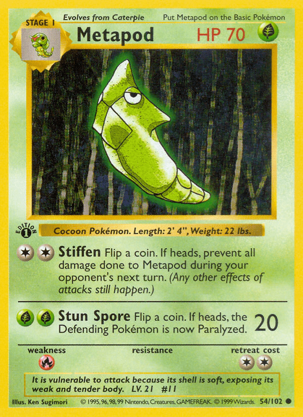 Metapod (54/102) (Shadowless) [Base Set 1st Edition] Pokemon Single Pokémon  | Multizone: Comics And Games