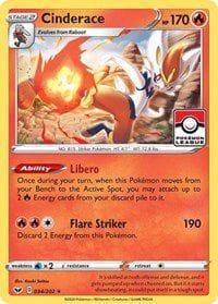 Cinderace (034/202) (League Promo) [Sword & Shield: Base Set] Pokemon Single Pokémon  | Multizone: Comics And Games