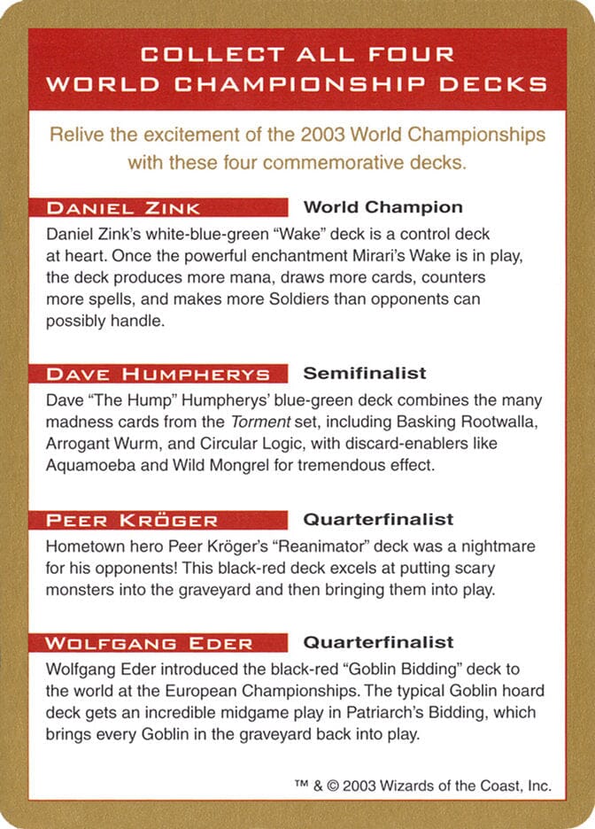 2003 World Championships Ad [World Championship Decks 2003] MTG Single Magic: The Gathering  | Multizone: Comics And Games