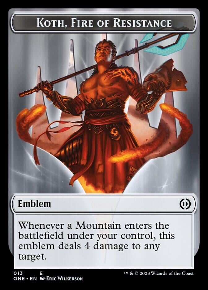 Phyrexian Mite (011) // Koth, Fire of Resistance Emblem Double-Sided Token [Phyrexia: All Will Be One Tokens] MTG Single Magic: The Gathering  | Multizone: Comics And Games