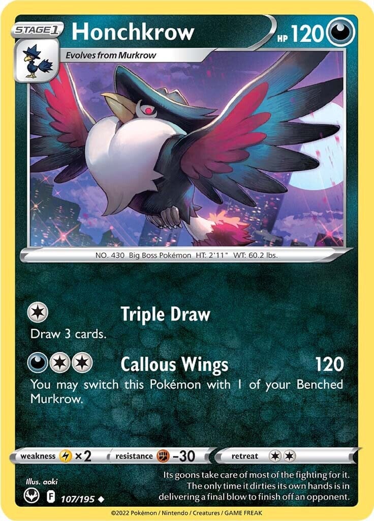 Honchkrow (107/195) [Sword & Shield: Silver Tempest] Pokemon Single Pokémon  | Multizone: Comics And Games