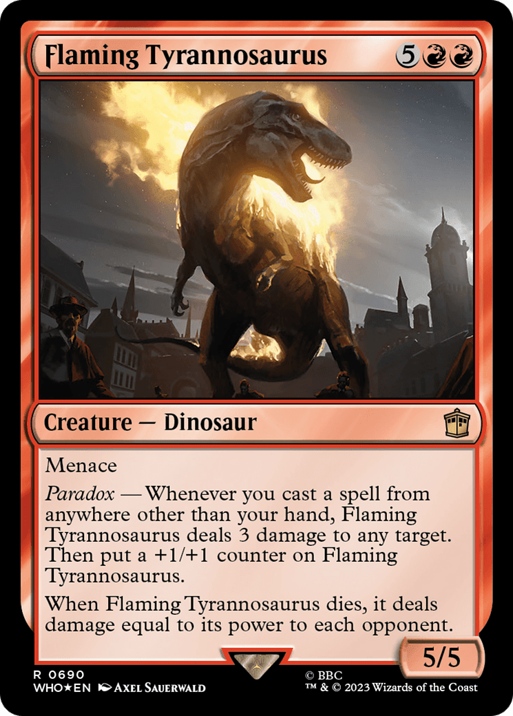Flaming Tyrannosaurus (Surge Foil) [Doctor Who] MTG Single Magic: The Gathering  | Multizone: Comics And Games