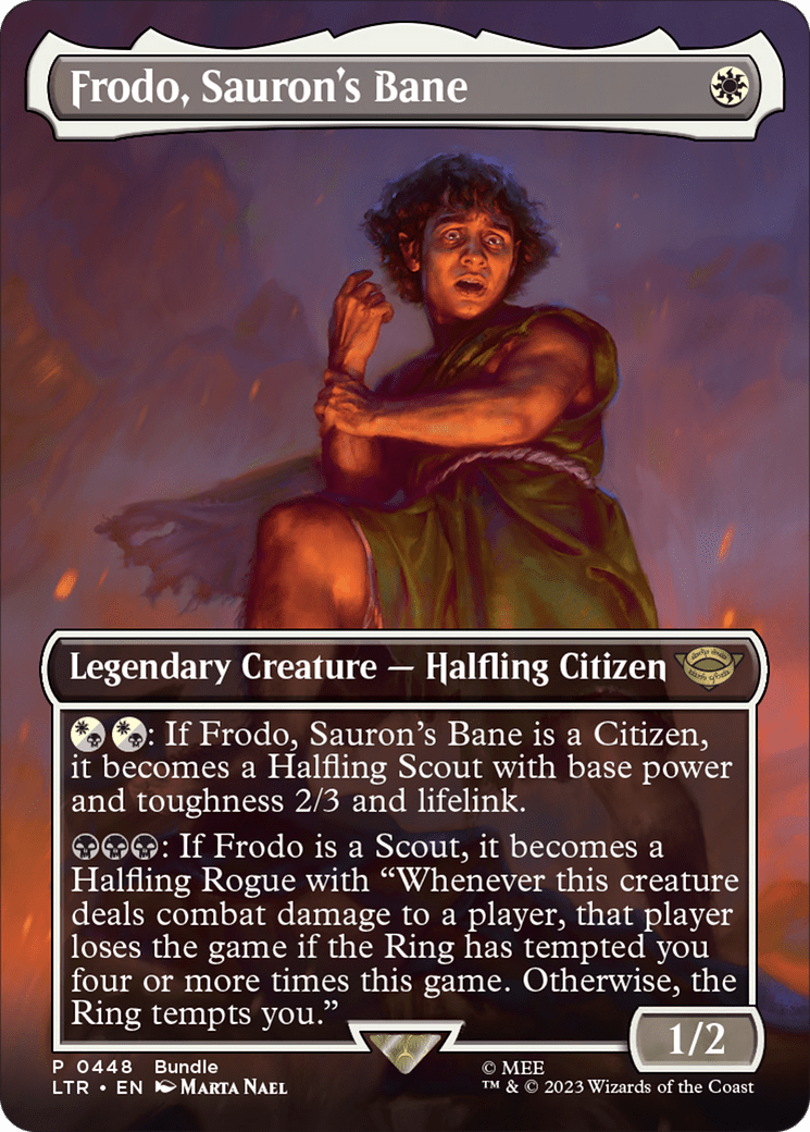 Frodo, Sauron's Bane (Borderless Alternate Art) [The Lord of the Rings: Tales of Middle-Earth] MTG Single Magic: The Gathering  | Multizone: Comics And Games