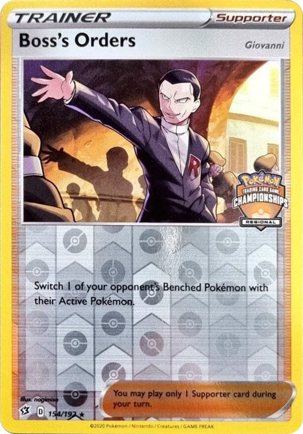 Boss's Orders (154/192) (Giovanni) (Regional Championship Promo) [Sword & Shield: Rebel Clash] Pokemon Single Pokémon  | Multizone: Comics And Games