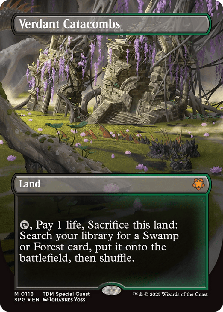 Verdant Catacombs (Borderless) (Dragonscale Foil) [Tarkir: Dragonstorm Special Guests] MTG Single Magic: The Gathering  | Multizone: Comics And Games