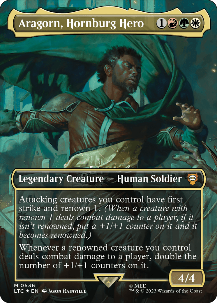 Aragorn, Hornburg Hero (Borderless) (Surge Foil) [The Lord of the Rings: Tales of Middle-Earth Commander] MTG Single Magic: The Gathering  | Multizone: Comics And Games