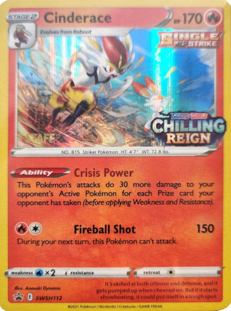 Cinderace (SWSH112) (Staff Prerelease Promo) [Sword & Shield: Black Star Promos] Pokemon Single Pokémon  | Multizone: Comics And Games