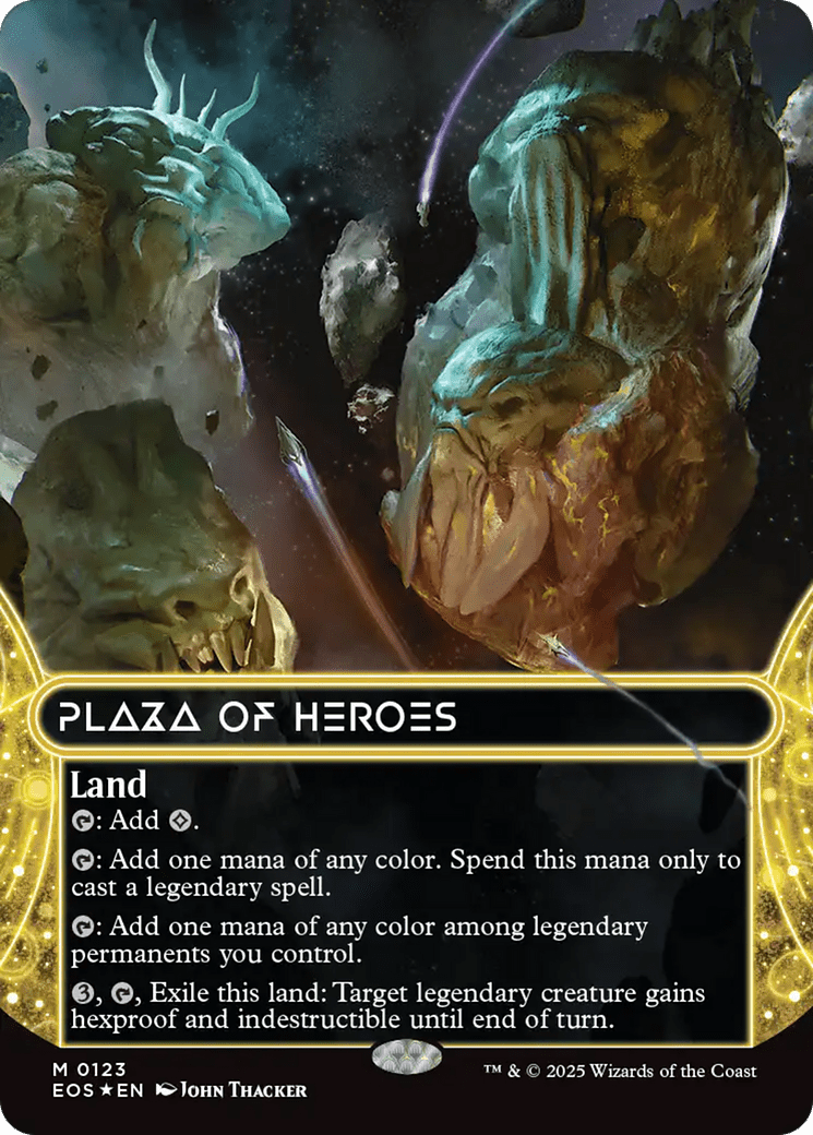 Plaza of Heroes (0123) (Borderless) (Galaxy Foil) [Edge of Eternities: Stellar Sights] MTG Single Magic: The Gathering  | Multizone: Comics And Games