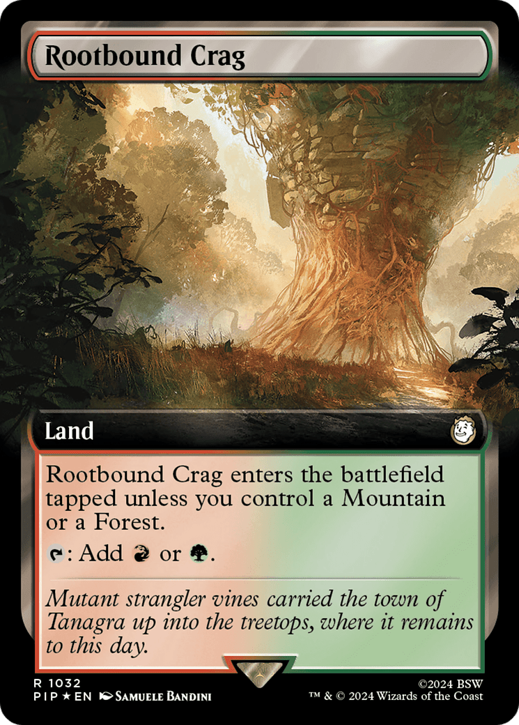 Rootbound Crag (Extended Art) (Surge Foil) [Fallout] MTG Single Magic: The Gathering  | Multizone: Comics And Games