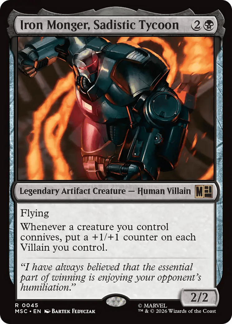 Iron Monger, Sadistic Tycoon (Surge Foil) [Marvel Super Heroes Commander] MTG Single Magic: The Gathering  | Multizone: Comics And Games