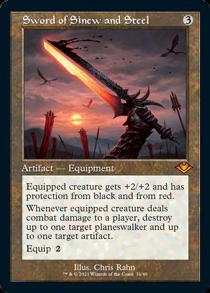 Sword of Sinew and Steel (Retro Foil Etched) [Modern Horizons] MTG Single Magic: The Gathering  | Multizone: Comics And Games