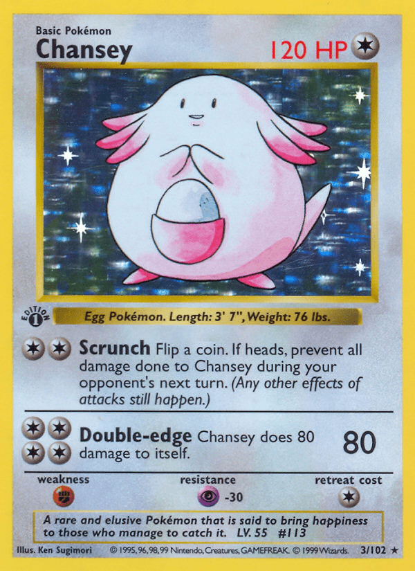 Chansey (3/102) (Shadowless) [Base Set 1st Edition] Pokemon Single Pokémon  | Multizone: Comics And Games