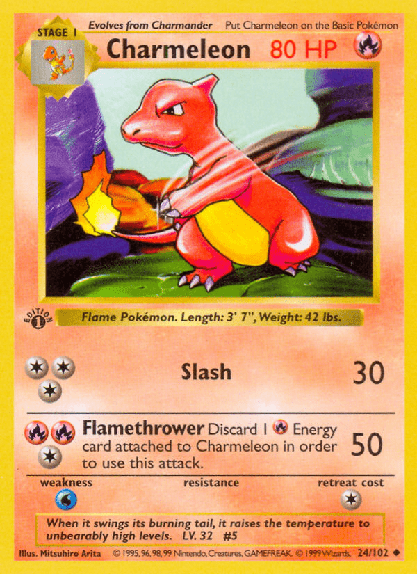 Charmeleon (24/102) (Shadowless) [Base Set 1st Edition] Pokemon Single Pokémon  | Multizone: Comics And Games