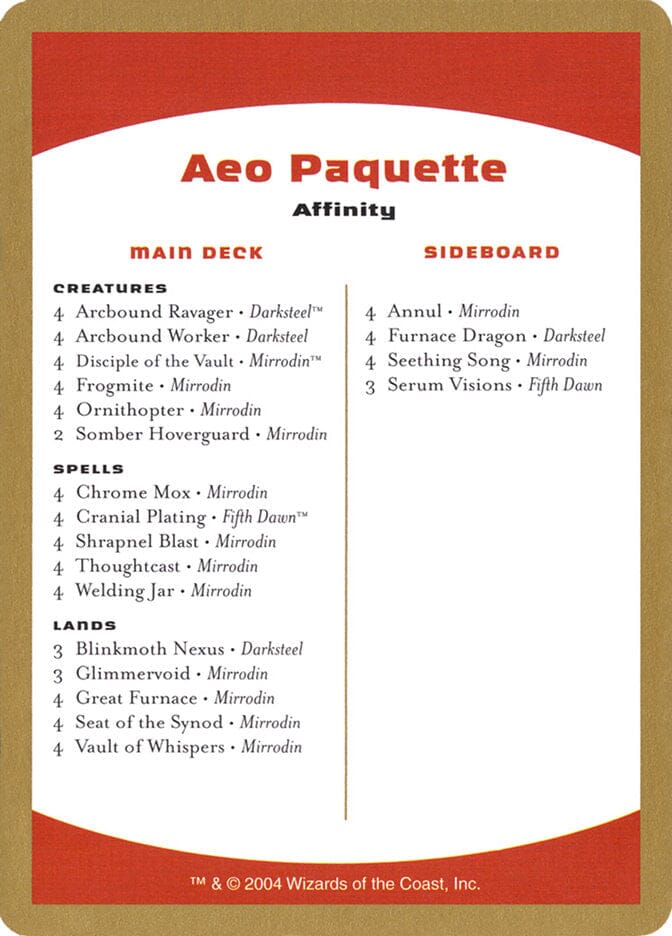 Aeo Paquette Decklist [World Championship Decks 2004] MTG Single Magic: The Gathering  | Multizone: Comics And Games