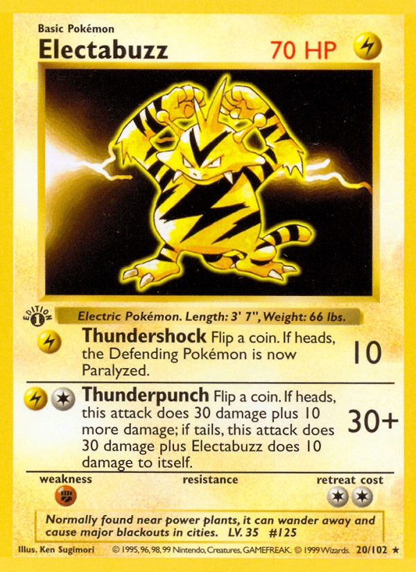 Electabuzz (20/102) (Shadowless) [Base Set 1st Edition] Pokemon Single Pokémon  | Multizone: Comics And Games