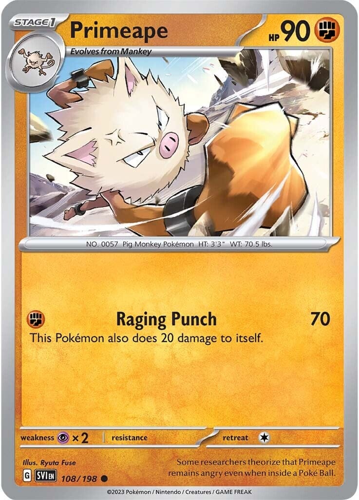 Primeape (108/198) [Scarlet & Violet: Base Set] Pokemon Single Pokémon  | Multizone: Comics And Games
