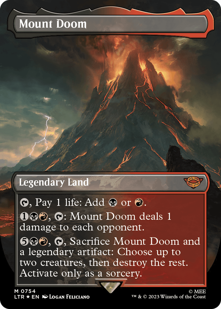Mount Doom (Borderless) (Surge Foil) [The Lord of the Rings: Tales of Middle-Earth] MTG Single Magic: The Gathering  | Multizone: Comics And Games