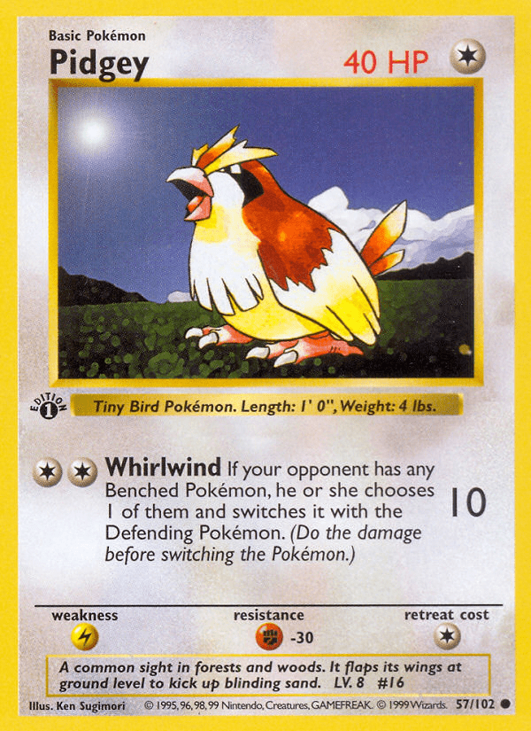 Pidgey (57/102) (Shadowless) [Base Set 1st Edition] Pokemon Single Pokémon  | Multizone: Comics And Games