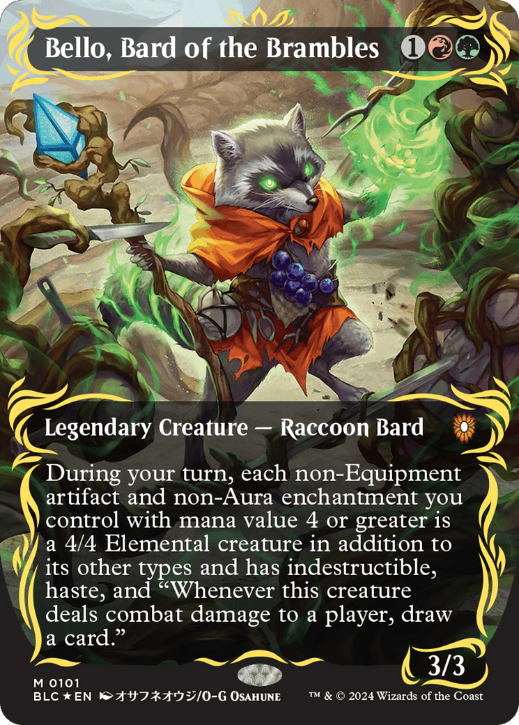 Bello, Bard of the Brambles (Borderless) (Raised Foil) [Bloomburrow Commander] MTG Single Magic: The Gathering  | Multizone: Comics And Games