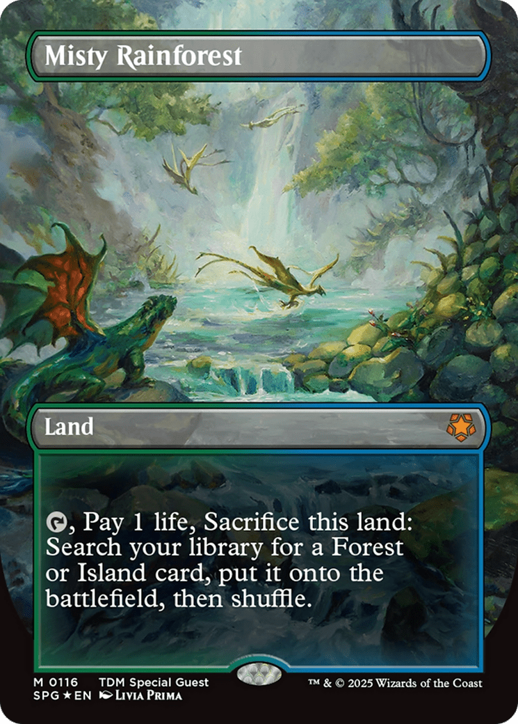 Misty Rainforest (Borderless) (Dragonscale Foil) [Tarkir: Dragonstorm Special Guests] MTG Single Magic: The Gathering  | Multizone: Comics And Games
