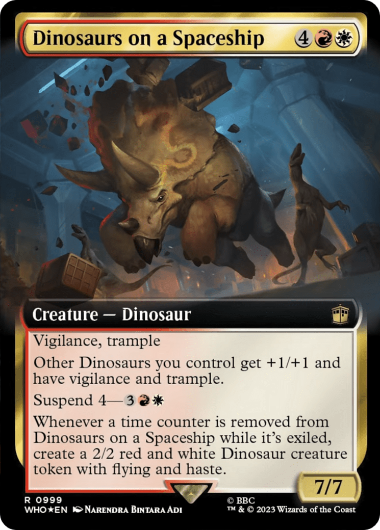 Dinosaurs on a Spaceship (Extended Art) (Surge Foil) [Doctor Who] MTG Single Magic: The Gathering  | Multizone: Comics And Games