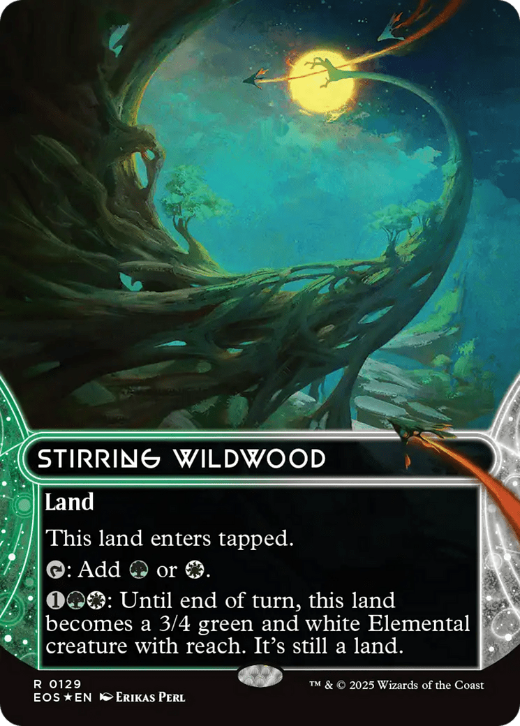 Stirring Wildwood (0129) (Borderless) (Galaxy Foil) [Edge of Eternities: Stellar Sights] MTG Single Magic: The Gathering  | Multizone: Comics And Games