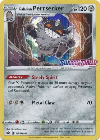 Galarian Perrserker (SWSH008) (Prerelease Promo) [Sword & Shield: Black Star Promos] Pokemon Single Pokémon  | Multizone: Comics And Games