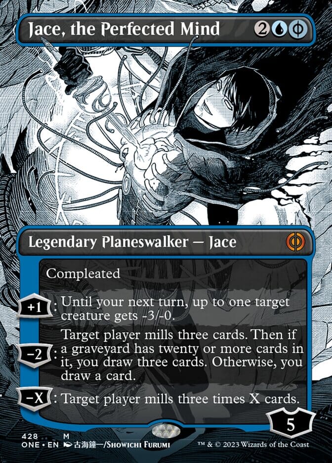 Jace, the Perfected Mind (Borderless Manga Step-and-Compleat Foil) [Phyrexia: All Will Be One] MTG Single Magic: The Gathering  | Multizone: Comics And Games