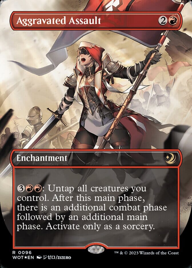 Aggravated Assault (Anime Borderless) (Confetti Foil) [Wilds of Eldraine: Enchanting Tales] MTG Single Magic: The Gathering  | Multizone: Comics And Games