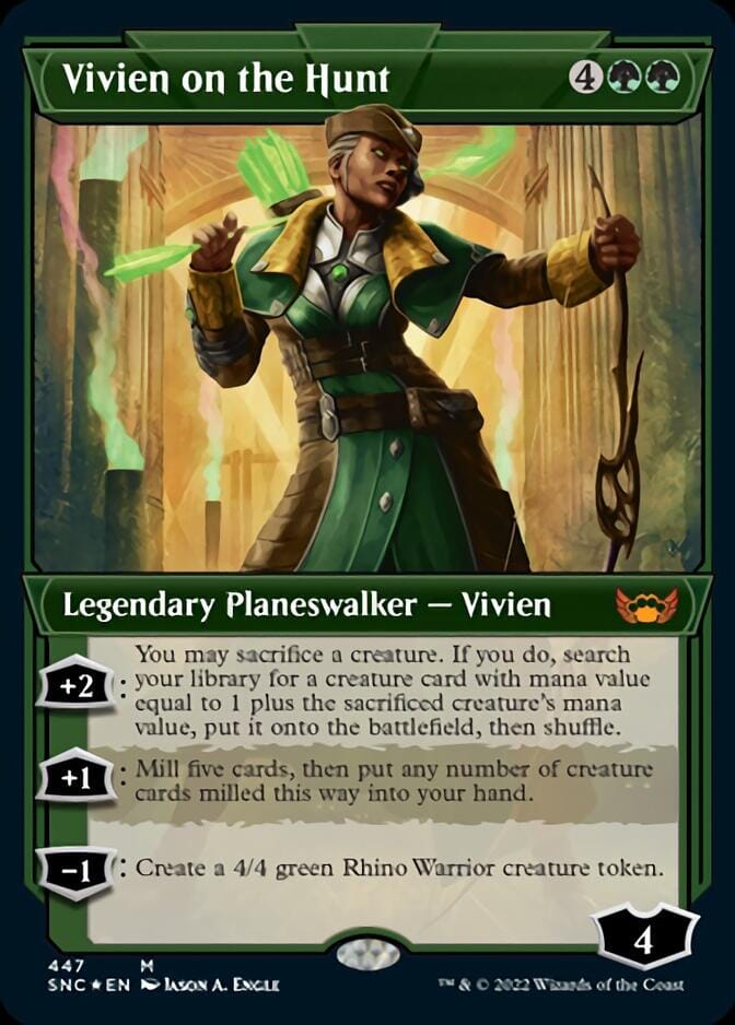 Vivien on the Hunt (Showcase Art Deco Foil Etched) [Streets of New Capenna] MTG Single Magic: The Gathering  | Multizone: Comics And Games