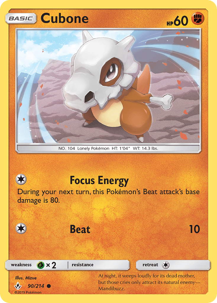 Cubone (90/214) [Sun & Moon: Unbroken Bonds] Pokemon Single Pokémon  | Multizone: Comics And Games