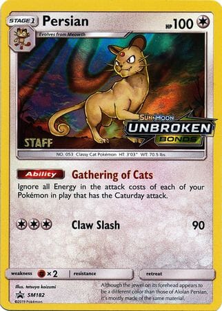 Persian (SM182) (Staff Prerelease Promo) [Sun & Moon: Black Star Promos] Pokemon Single Pokémon  | Multizone: Comics And Games