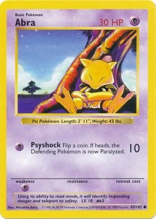 Abra (43/102) [Base Set Shadowless Unlimited] Pokemon Single Pokémon  | Multizone: Comics And Games