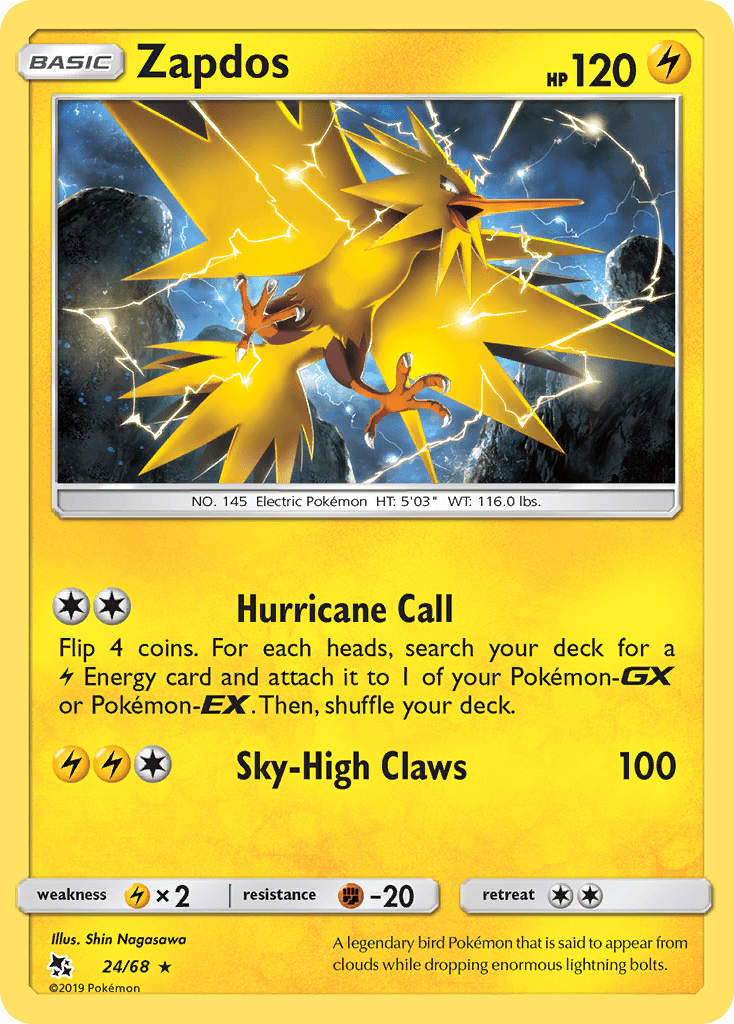 Zapdos (24/68) [Sun & Moon: Hidden Fates] Pokemon Single Pokémon  | Multizone: Comics And Games