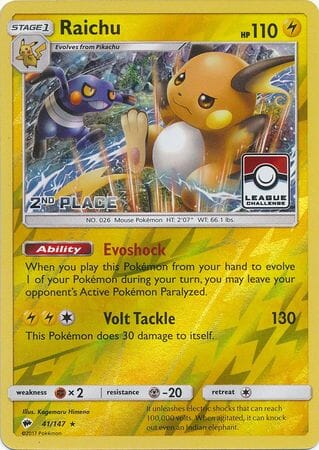 Raichu (41/147) (League Promo 2nd Place) [Sun & Moon: Burning Shadows] Pokemon Single Pokémon  | Multizone: Comics And Games