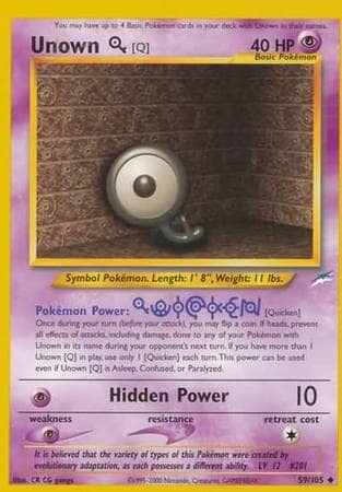 Unown [Q] (59/105) [Neo Destiny Unlimited] Pokemon Single Pokémon  | Multizone: Comics And Games