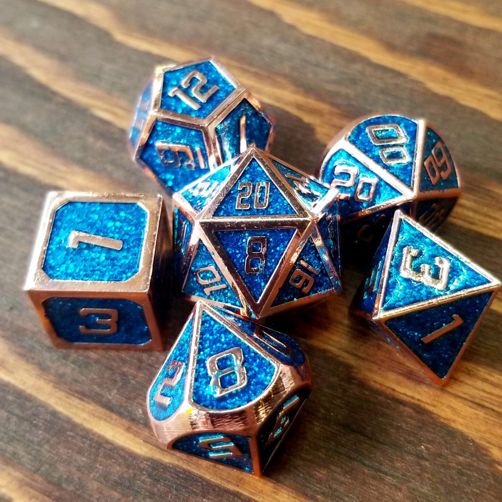 Saphire Glitter CopperLined Metal Dice Dice The Forge  | Multizone: Comics And Games